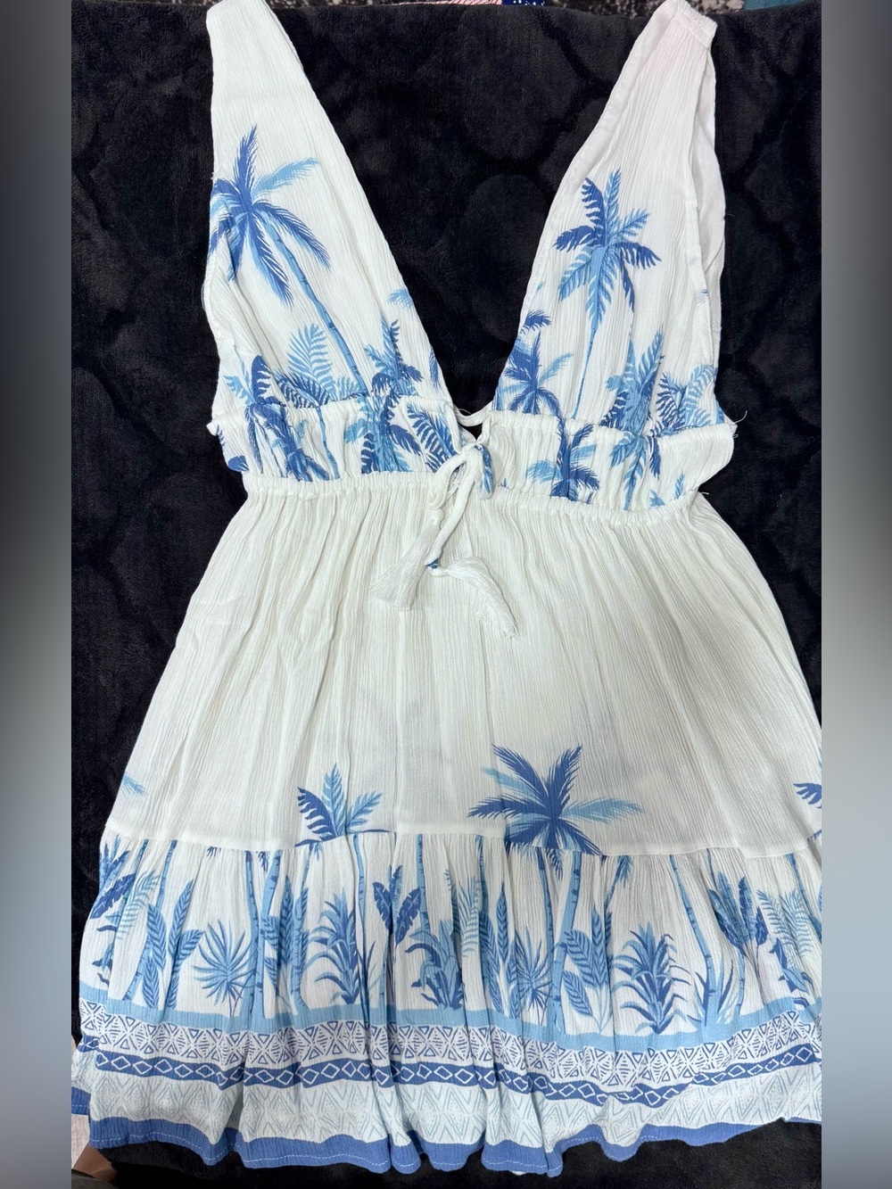 Ocean Drive White & Blue Palm-Print V-Neck Summer Dress/cover up